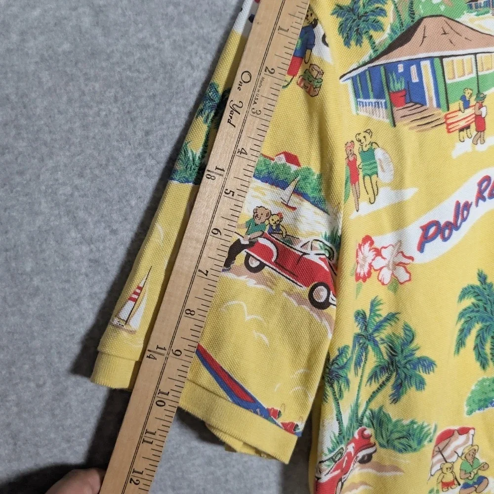 Polo Ralph Lauren Polo Shirt Mens Large Yellow Hawaiian Aloha Bear Preppy Resort